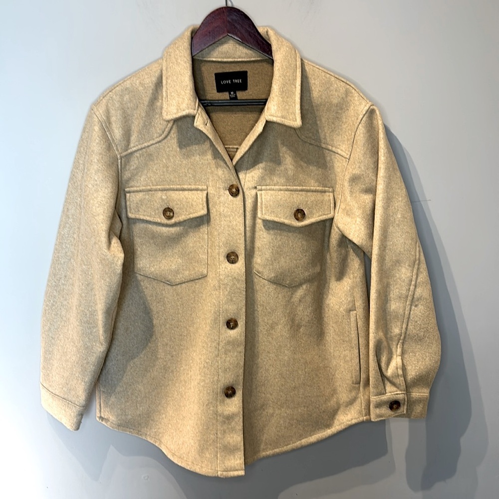 Love Tree Tan Shacket with Pockets - Picture 2 of 6